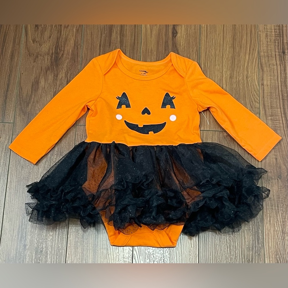 George Baby Orange and Black Pumpkin Tutu Costume Size 6-12 months